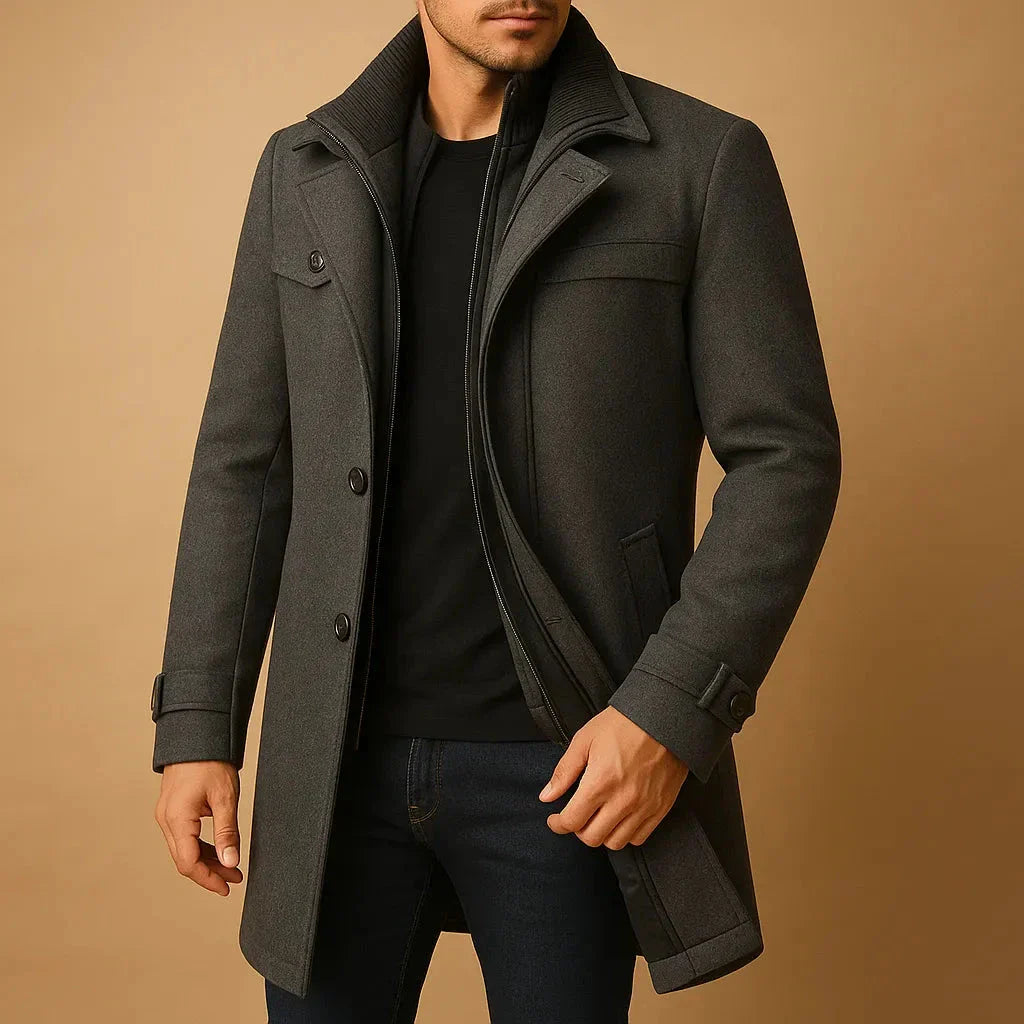 TrendAura Neil Classic Wool Winter Coat For Men With Tailored Fit And Structured Shoulders