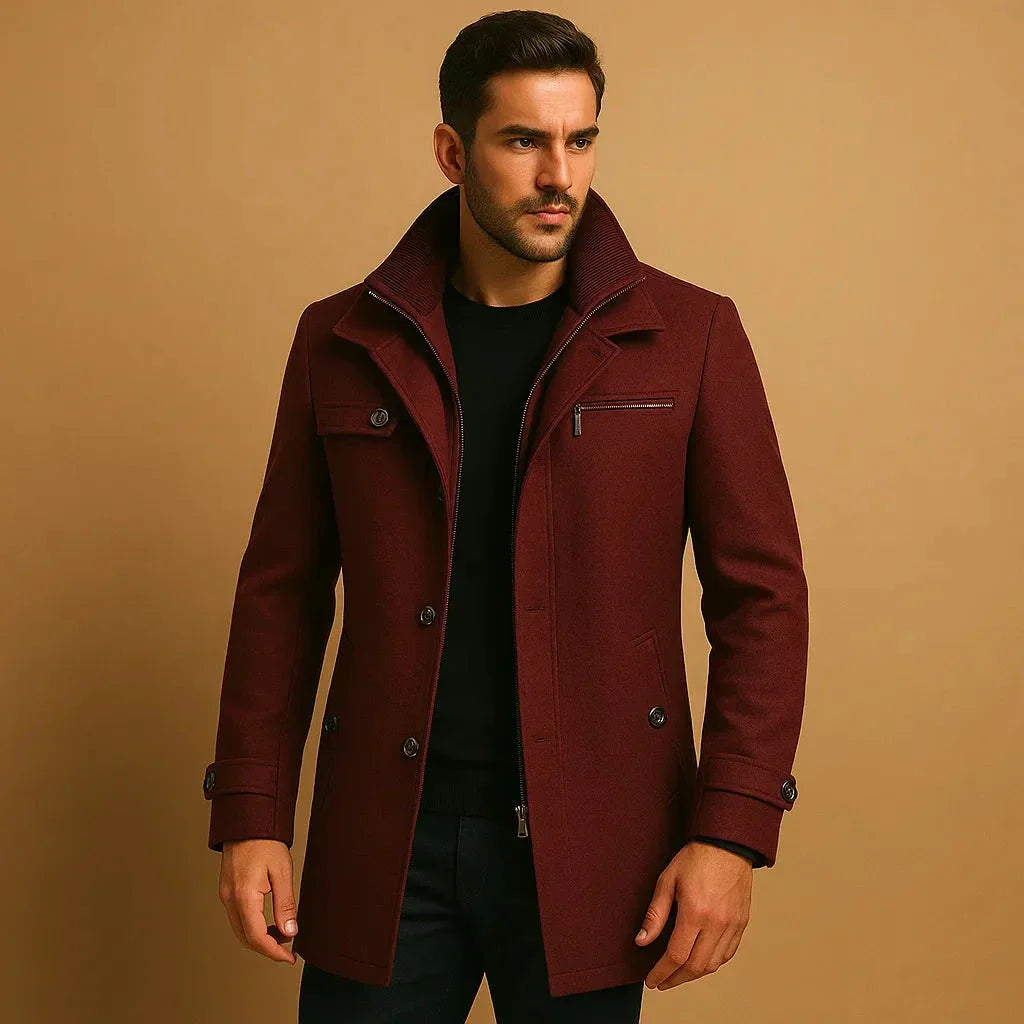 TrendAura Neil Classic Wool Winter Coat For Men With Tailored Fit And Structured Shoulders