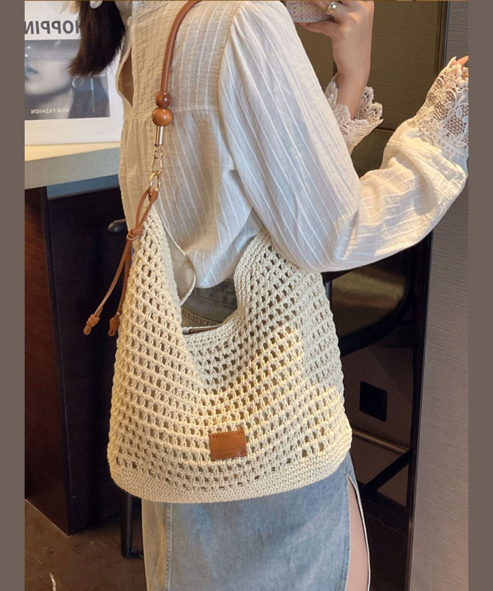Nouveau sac à bandoulière en paille tissée de grande capacité abricot - TrendAura