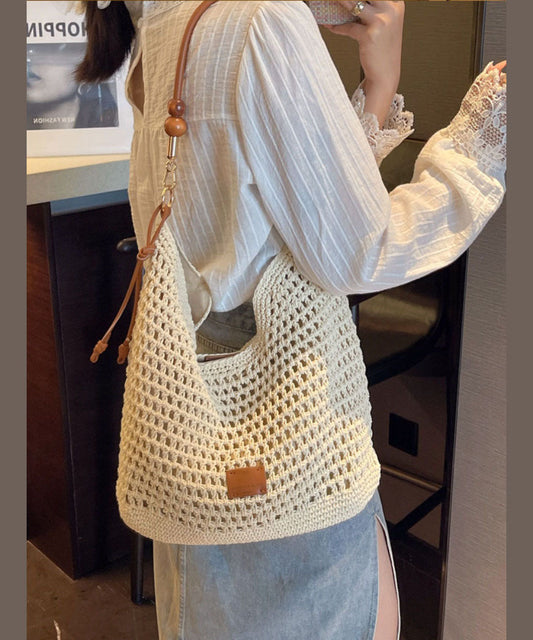 Nouveau sac à bandoulière en paille tissée de grande capacité abricot - TrendAura