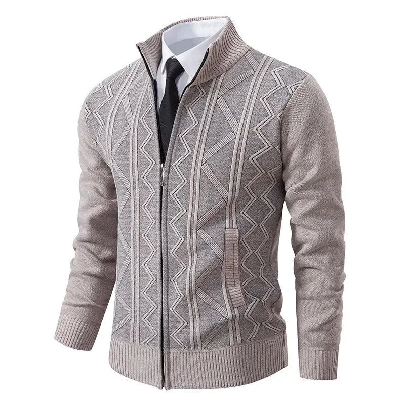 Mens Zip Up Knitted Cardigan With High Collar For Warm Smart Casual Layering Versatile Everyday Essential