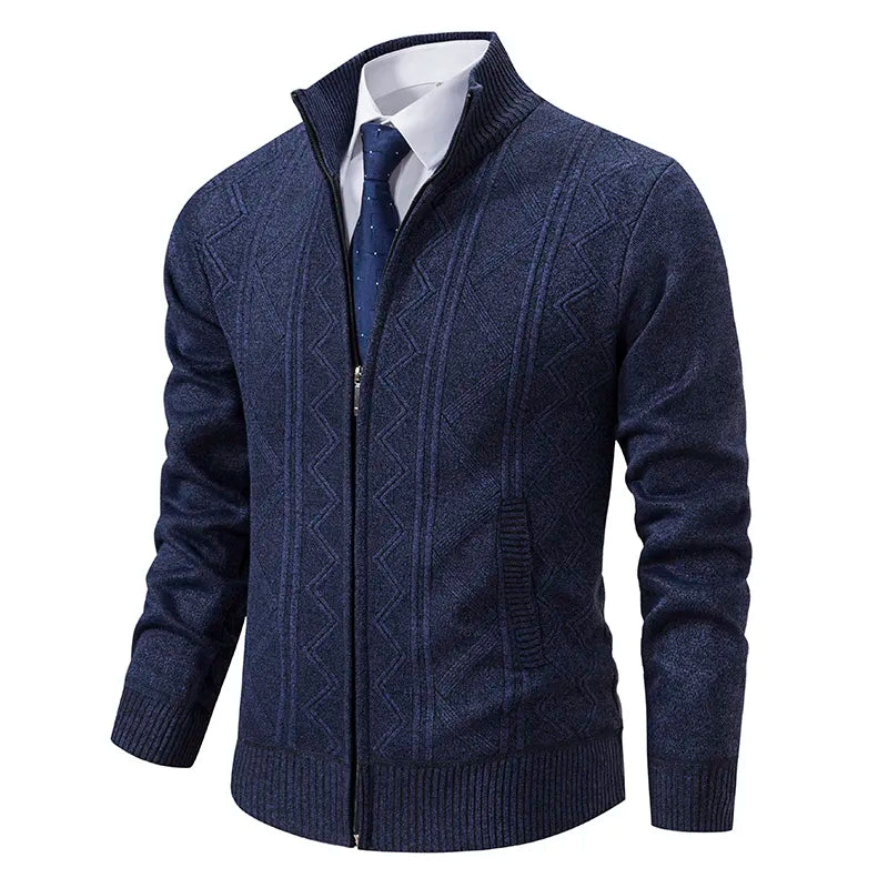 Mens Zip Up Knitted Cardigan With High Collar For Warm Smart Casual Layering Versatile Everyday Essential