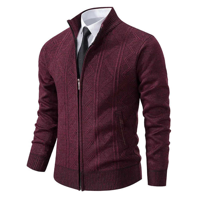 Mens Zip Up Knitted Cardigan With High Collar For Warm Smart Casual Layering Versatile Everyday Essential