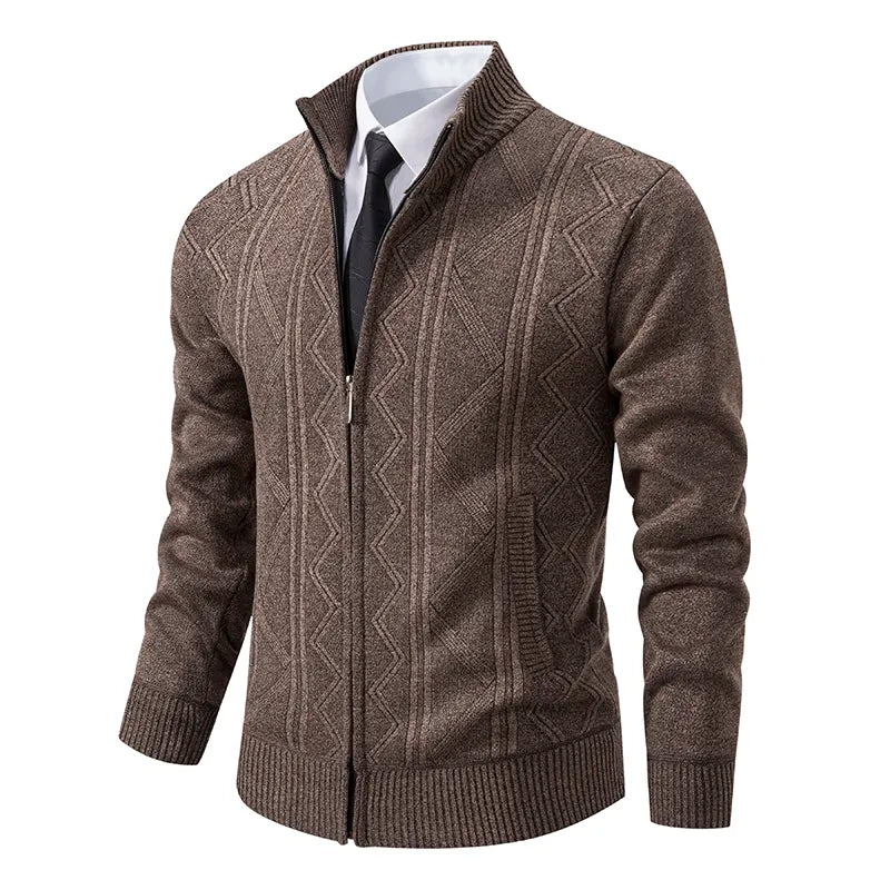 Mens Zip Up Knitted Cardigan With High Collar For Warm Smart Casual Layering Versatile Everyday Essential