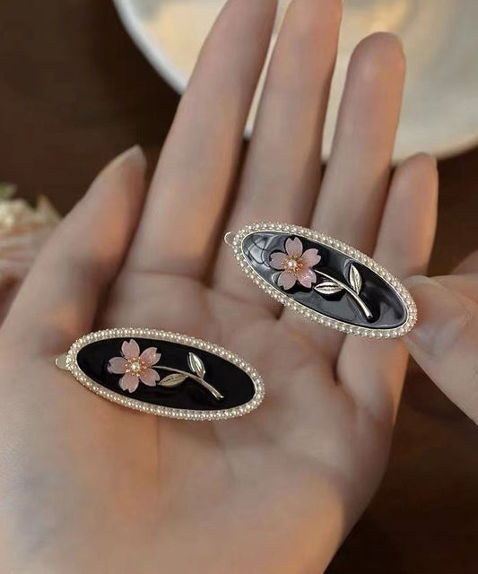 Nouvelle épingle à cheveux en alliage de cuivre noir et résine perlée Flora - TrendAura