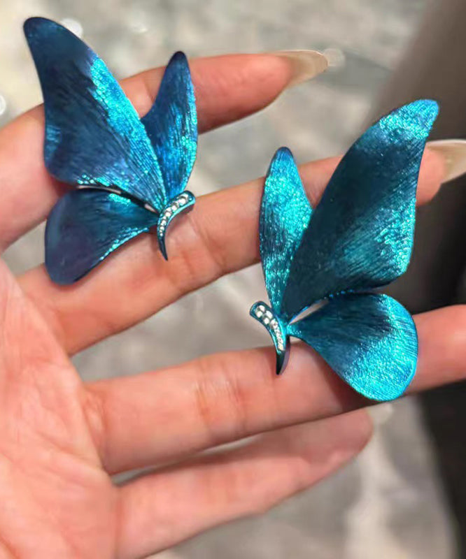 Nouvelles boucles d'oreilles à tige papillon en argent sterling bleu et résine - TrendAura