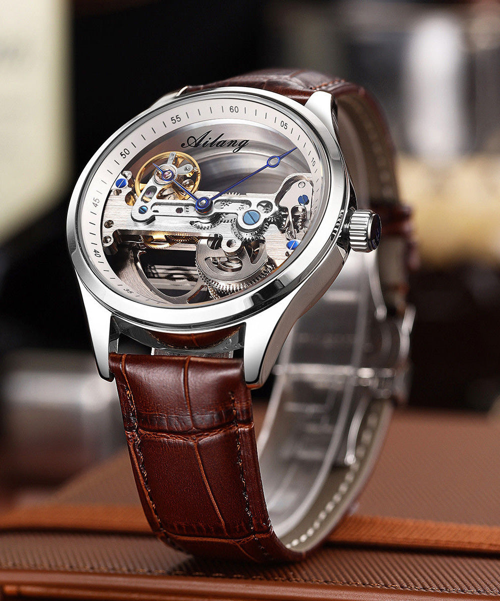 Nouvelle montre étanche en cuir marron ajouré - TrendAura