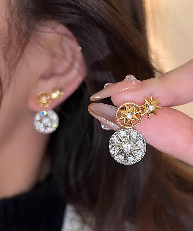 Nouvelles boucles d'oreilles à tige en forme d'étoile à huit branches en cuivre colorblock - TrendAura