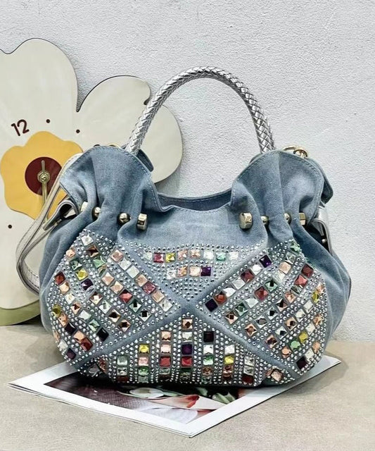 Nouveau sac fourre-tout tendance en denim bleu avec zircon - TrendAura