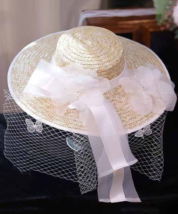 Nouveau chapeau de paille de style campagnard à fleurs en dentelle française - TrendAura