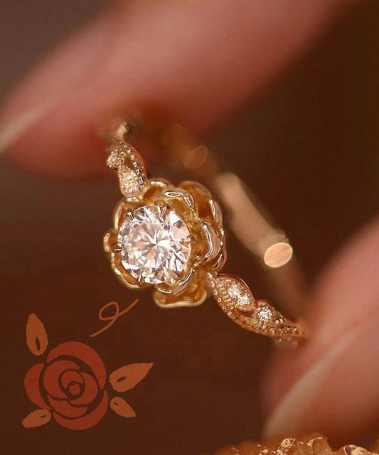Nouvelles bagues en alliage d'or avec pierres précieuses incrustées de zircons roses - TrendAura