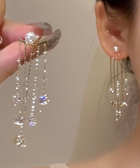 Boucles d'oreilles pendantes en alliage de cuivre doré et perles de zircon - TrendAura