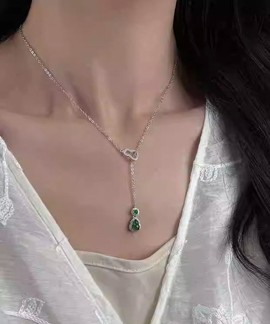 Nouveau collier pendentif pompon en argent sterling vert avec zircon émeraude calebasse - TrendAura