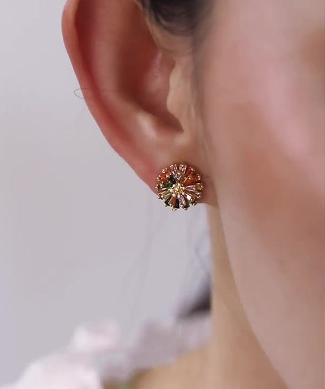Nouvelles boucles d'oreilles à tige florales en argent sterling et zircon arc-en-ciel - TrendAura