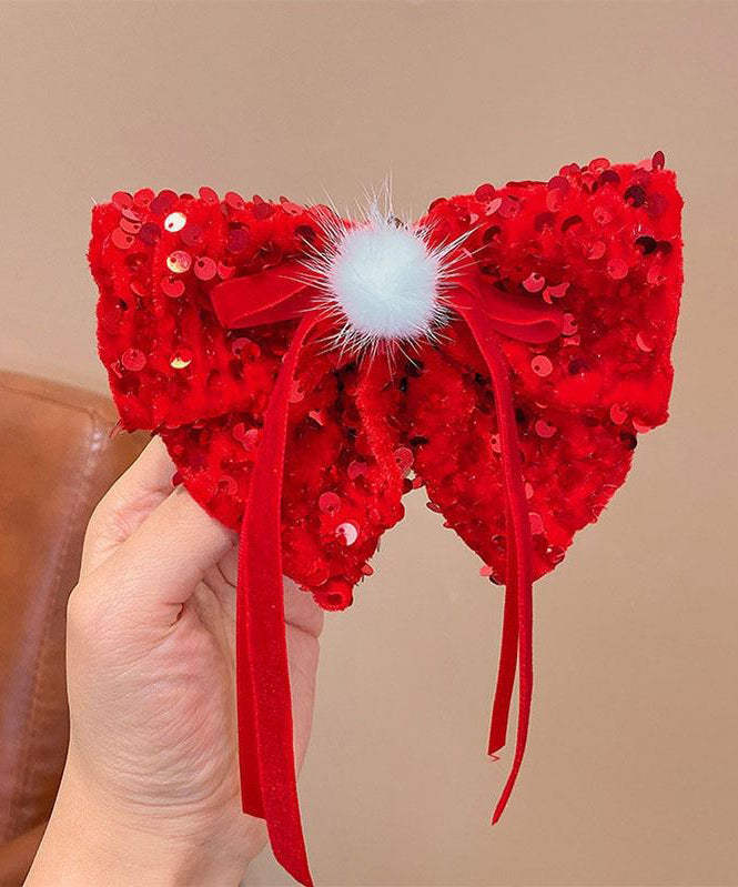 Ensemble de deux épingles à cheveux pour enfants, en alliage rouge, avec nœud, ruban et paillettes - TrendAura