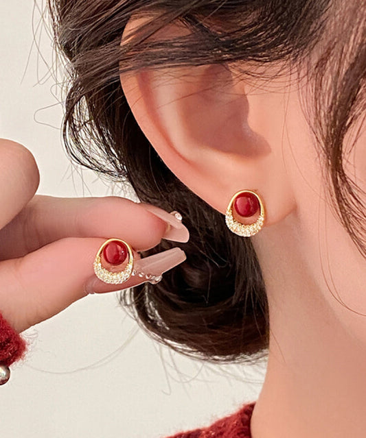Nouvelles boucles d'oreilles à tige en perles de zircon surdorées en cuivre rouge - TrendAura