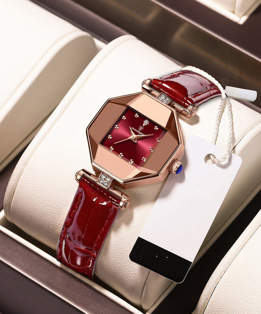Nouvelles montres en cuir rouge, étanches, mouvement à quartz, verre trempé minéral - TrendAura