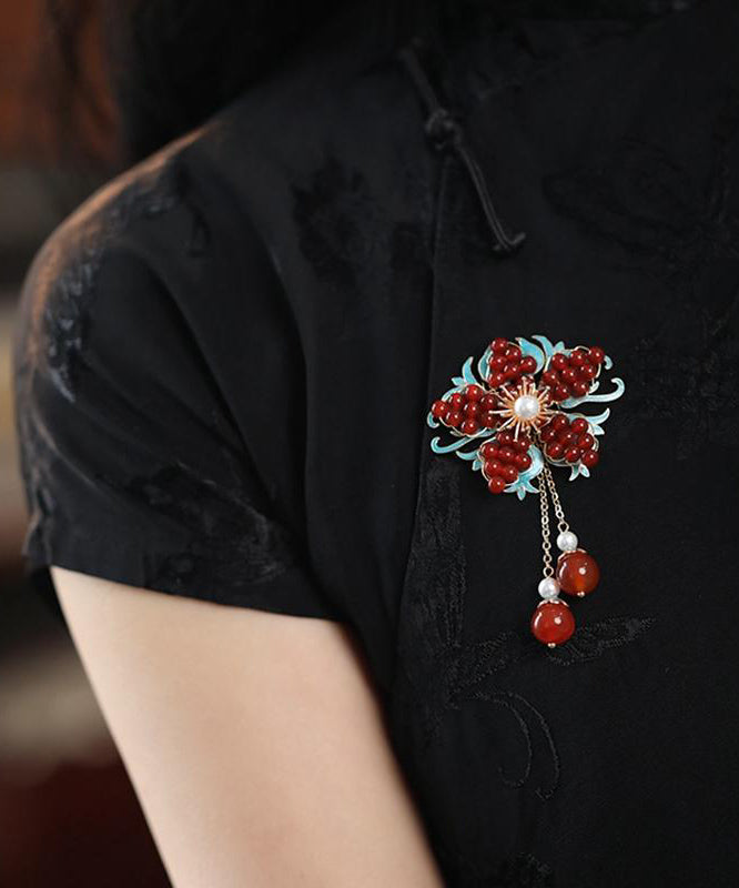 Nouvelles broches à pampilles en argent sterling rouge surdoré avec perles et cristaux - TrendAura