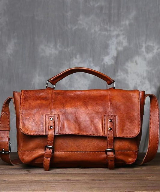 Nouveau sac messager rétro en cuir marron solide et durable - TrendAura