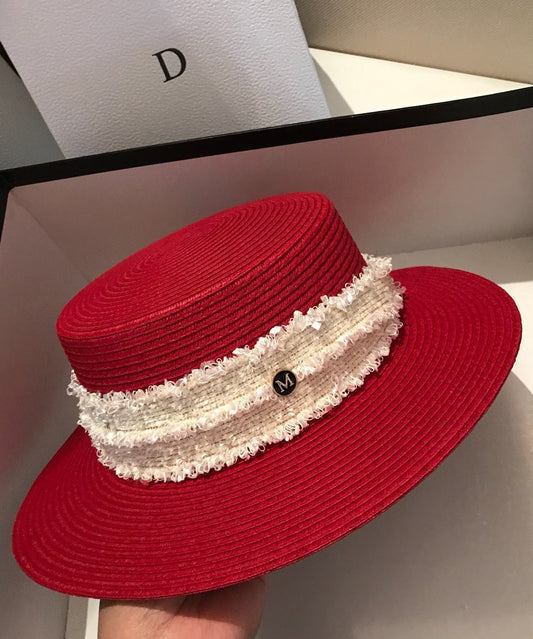 Nouveau chapeau cloche élégant en paille rouge tissée - TrendAura
