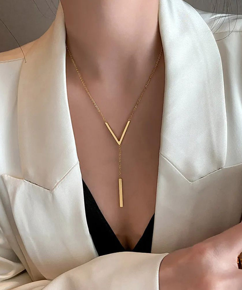 Nouveau collier chaîne longue sexy en forme de V de couleur or - TrendAura