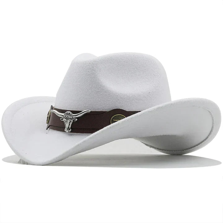 Eloura-Moda | Felt western hat with bull buckle strap