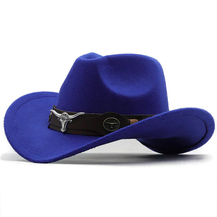 Eloura-Moda | Felt western hat with bull buckle strap