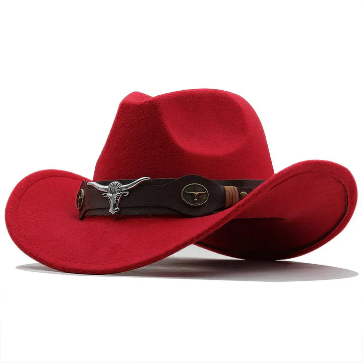 Eloura-Moda | Felt western hat with bull buckle strap