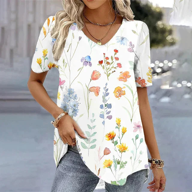 Women's Striped V-Neck Top with Short Sleeves and Soft Fabric - TrendAura