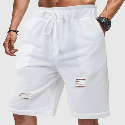 Nick Distressed Drawstring Jogger Shorts For Men With Relaxed Fit And Ripped Detailing