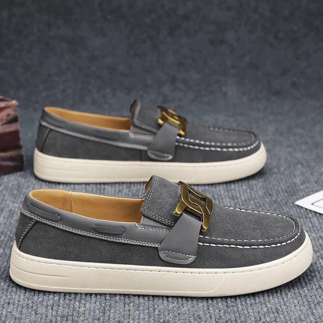 Waylynn Nico Prestige Leather Loafers For Men With Gold Tone Buckle Accent Slip On