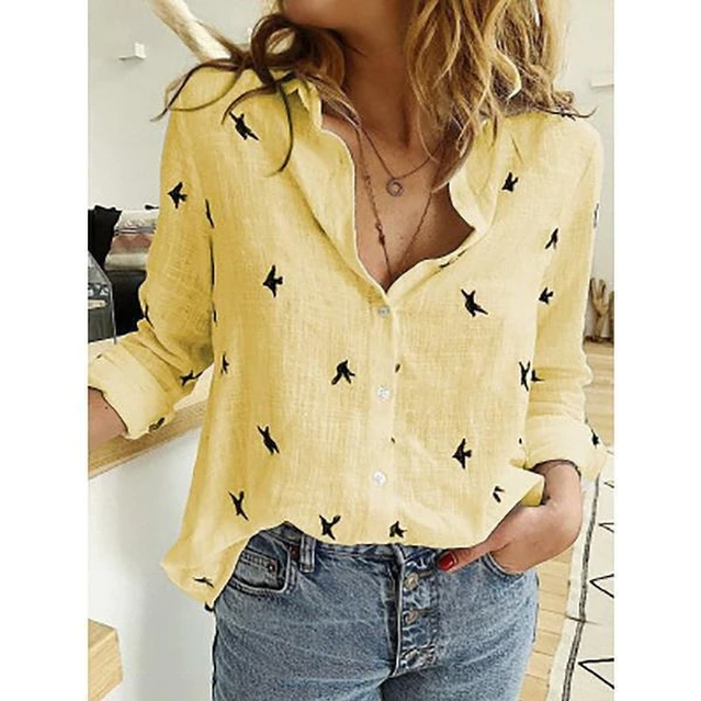 Paula Organic Cotton Blouse For Women With Embossed Pattern Brass Colored Buttons Airy Comfort