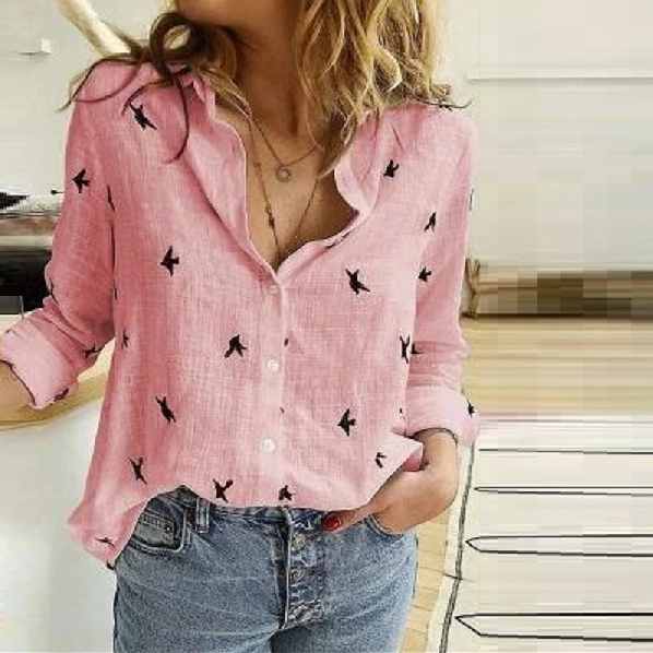 Paula Organic Cotton Blouse For Women With Embossed Pattern Brass Colored Buttons Airy Comfort