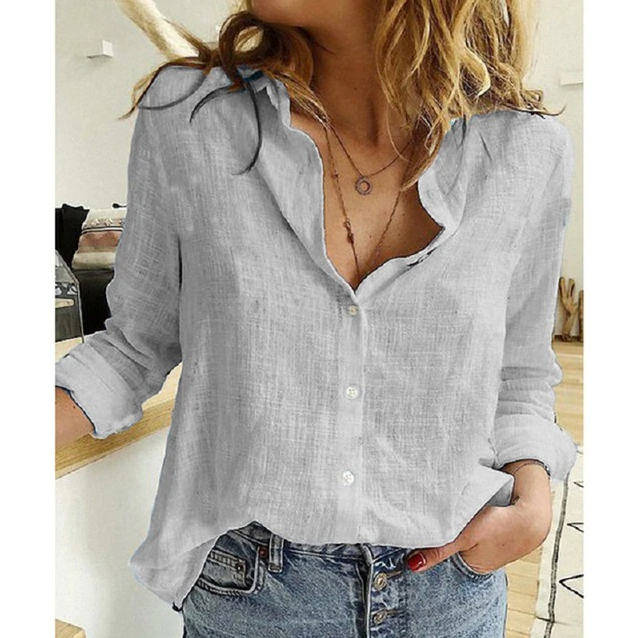 Paula Organic Cotton Blouse For Women With Embossed Pattern Brass Colored Buttons Airy Comfort