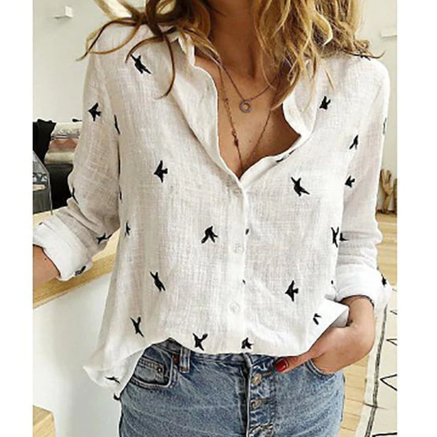 Paula Organic Cotton Blouse For Women With Embossed Pattern Brass Colored Buttons Airy Comfort