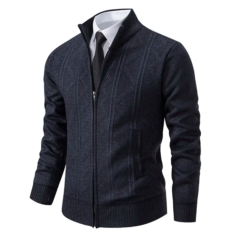 Mens Zip Up Knitted Cardigan With High Collar For Warm Smart Casual Layering Versatile Everyday Essential