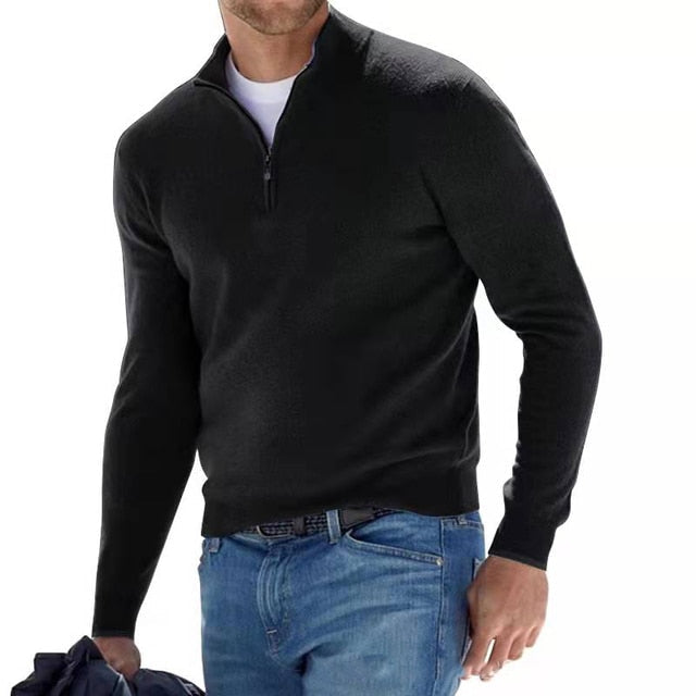 TrendAura Men's Wool Knit Pullover Sweater With Zip Neck Regular Fit Ribbed Cuffs Hem