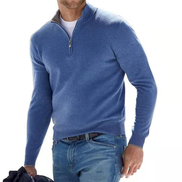 TrendAura Men's Wool Knit Pullover Sweater With Zip Neck Regular Fit Ribbed Cuffs Hem