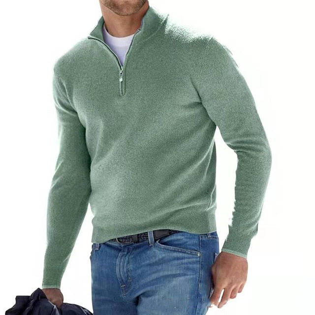 TrendAura Men's Wool Knit Pullover Sweater With Zip Neck Regular Fit Ribbed Cuffs Hem