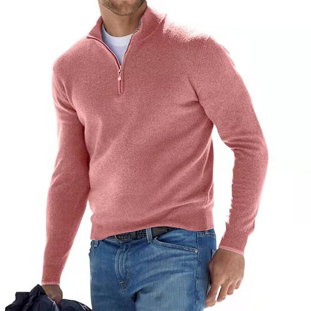 Men's Zip Neck Jumper Long Sleeve Structured Fit Modern Polished Essential for Work and Weekend