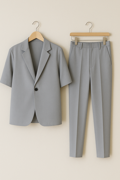 Noah Airy Short Sleeve Blazer And Slim Pants Set For Office Professionals Ideal For Warm Days