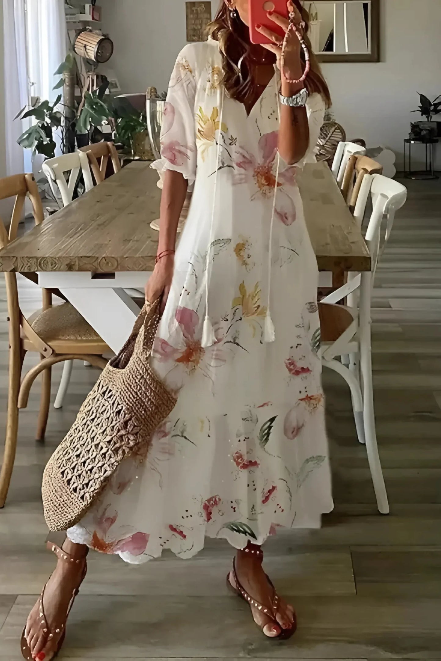 Womens Boho Floral V Neck Dress For Summer – TrendAura