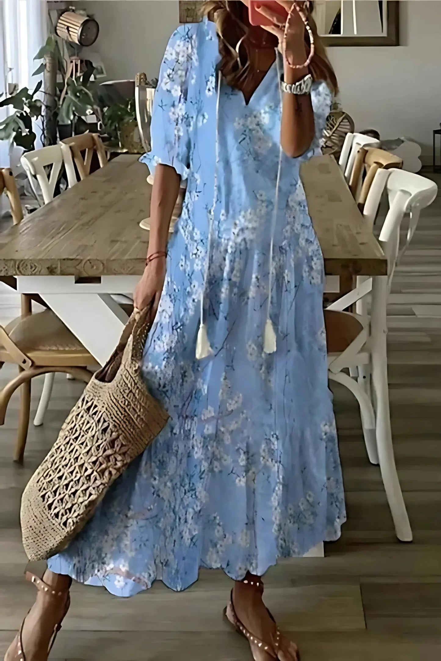 Women’s Boho Floral V-Neck Dress | Summer