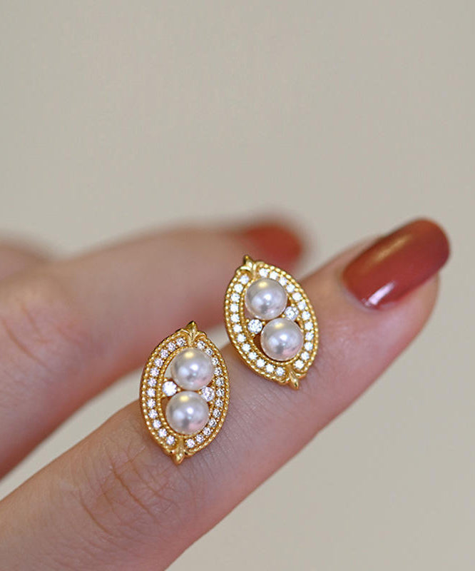 Boucles d'oreilles fantaisie en forme de goutte d'eau avec perles de zircon et cuivre doré - TrendAura
