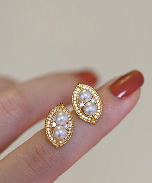 Boucles d'oreilles fantaisie en forme de goutte d'eau avec perles de zircon et cuivre doré - TrendAura