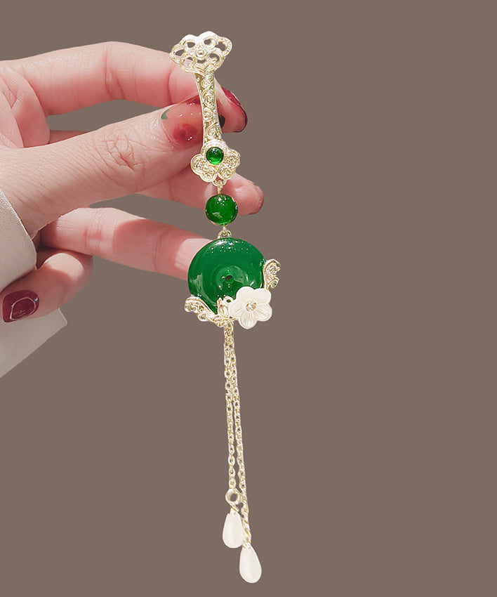 Broche fantaisie en alliage vert jade avec boucle ping-pong et pompon floral - TrendAura