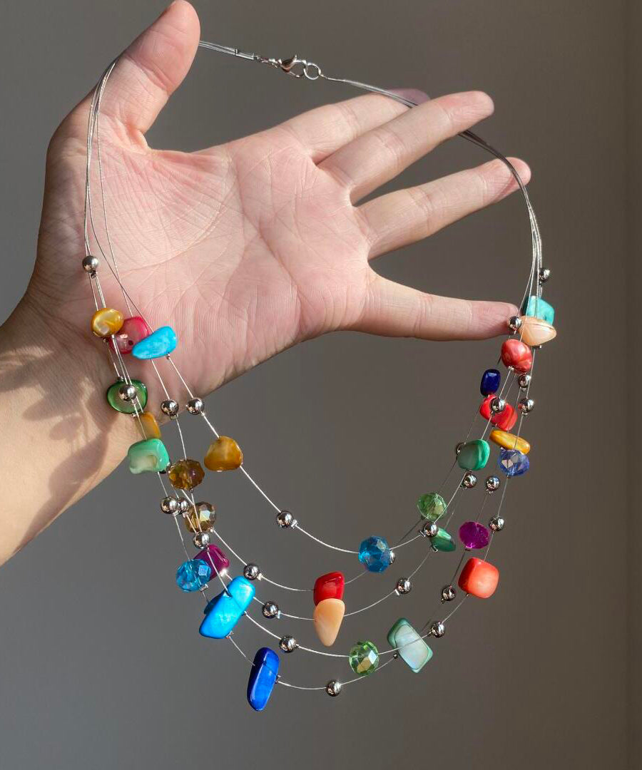 Collier fantaisie en alliage multicolore avec coquillages et princesse superposée pour les fêtes - TrendAura