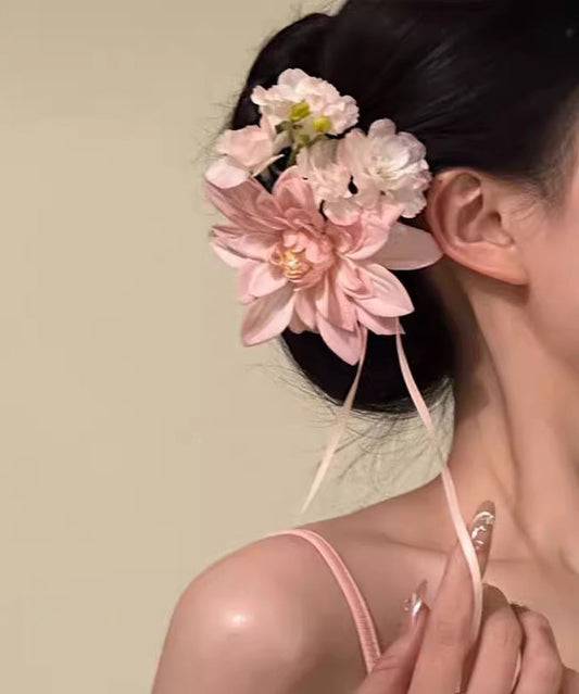 Épingle à cheveux fantaisie en alliage rose avec ruban floral - TrendAura