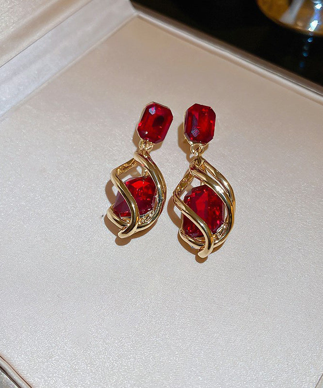 Boucles d'oreilles pendantes fantaisie en alliage rouge et zircone - TrendAura