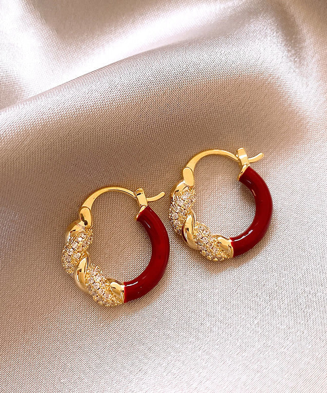 Boucles d'oreilles créoles fantaisie en alliage de cuivre rouge et zircon - TrendAura
